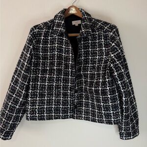 LOFT Women's Black and White Tweed Jacket with Metallic threading size LP